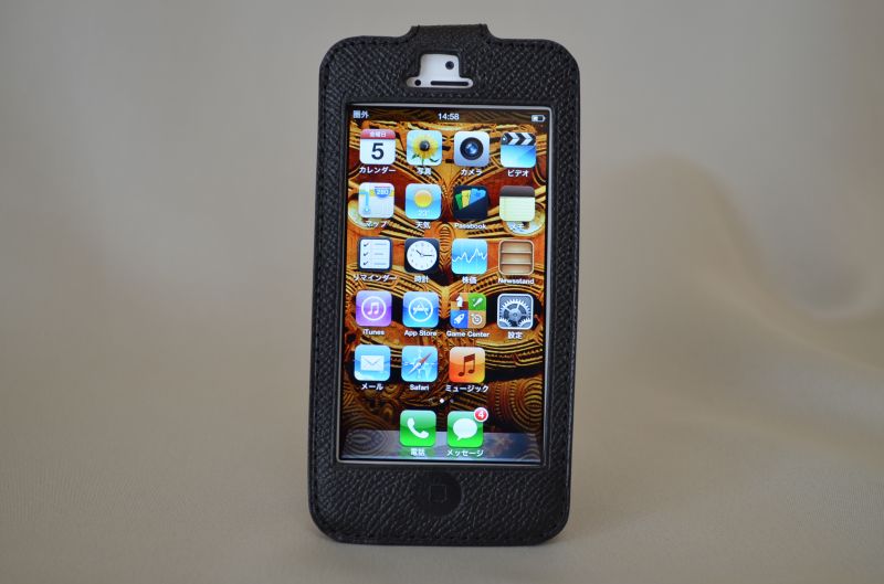 iPhone5レザーケース　黒　シマダクラシックレザー